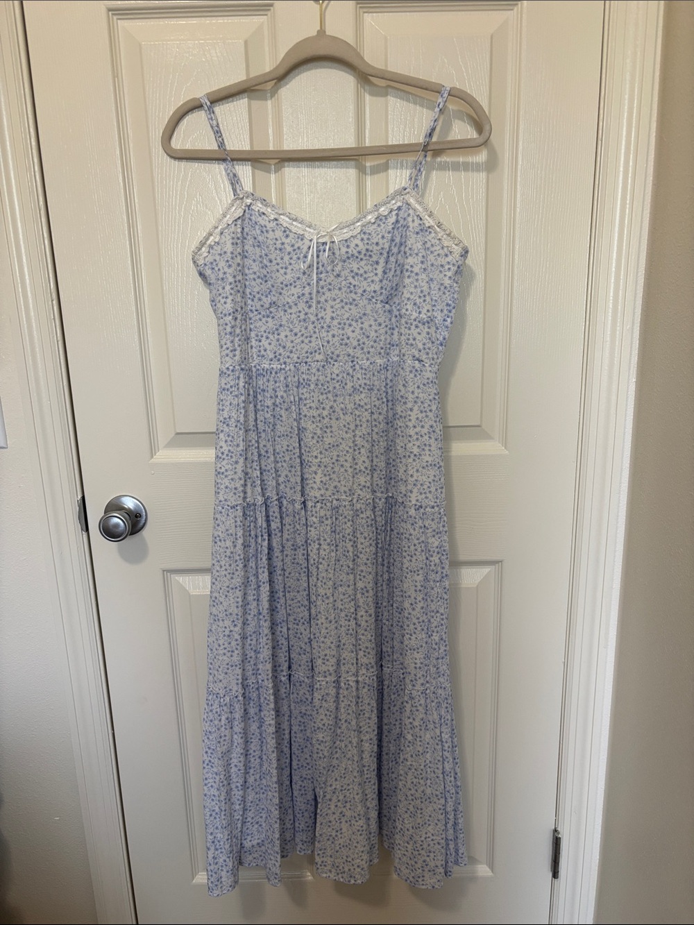 Trixxi Light Blue Floral Maxi Slip Dress with Lace Trim